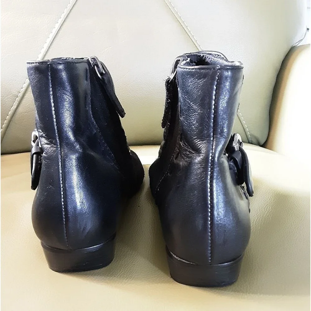 ZARA Women Black Suede Quilted Leather Ankle Boots Sz 8 (39)